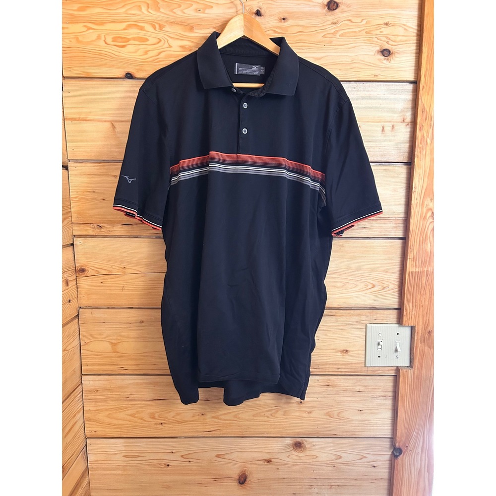 Mizuno Pro Collection Mens XL Black Striped Cotton Golf Polo Shirt 52GA5001